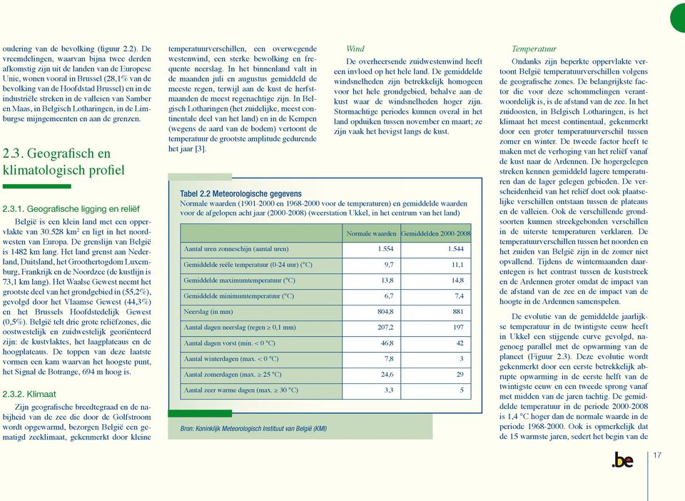 in de valleien van Samber en Maas, in Belgisch Lotharingen, in de Limburgse mijngemeenten en aan de grenzen. 2.3. Geografisch en klimatologisch profiel 2.3.1.