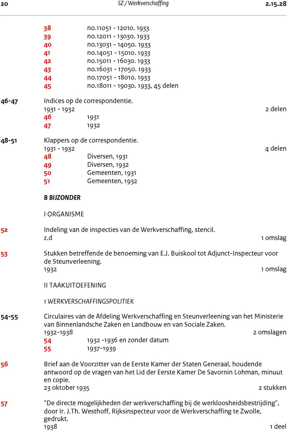 1931-1932 4 delen 48 Diversen, 1931 49 Diversen, 1932 50 Gemeenten, 1931 51 Gemeenten, 1932 B BIJZONDER I Organisme B BIJZONDER I ORGANISME 52 Indeling van de inspecties van de Werkverschaffing,