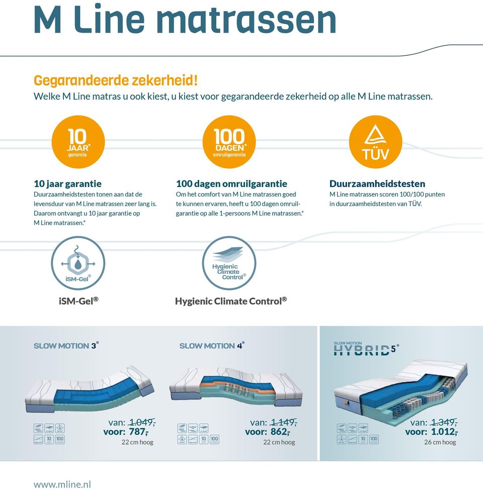 * 0 dagen omruil Om het comfort van M Line matrassen goed te kunnen ervaren, heeft u 0 dagen omruil op alle 1-persoons M Line matrassen.