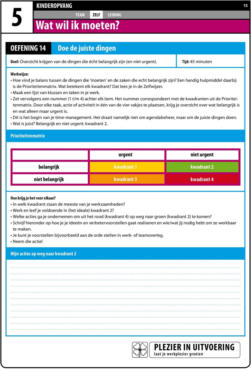 Dat lees je in de Zelfwijzer. Maak een lijst van klussen en taken in je werk. Zet vervolgens een nummer (1 t/m 4) achter elk item.