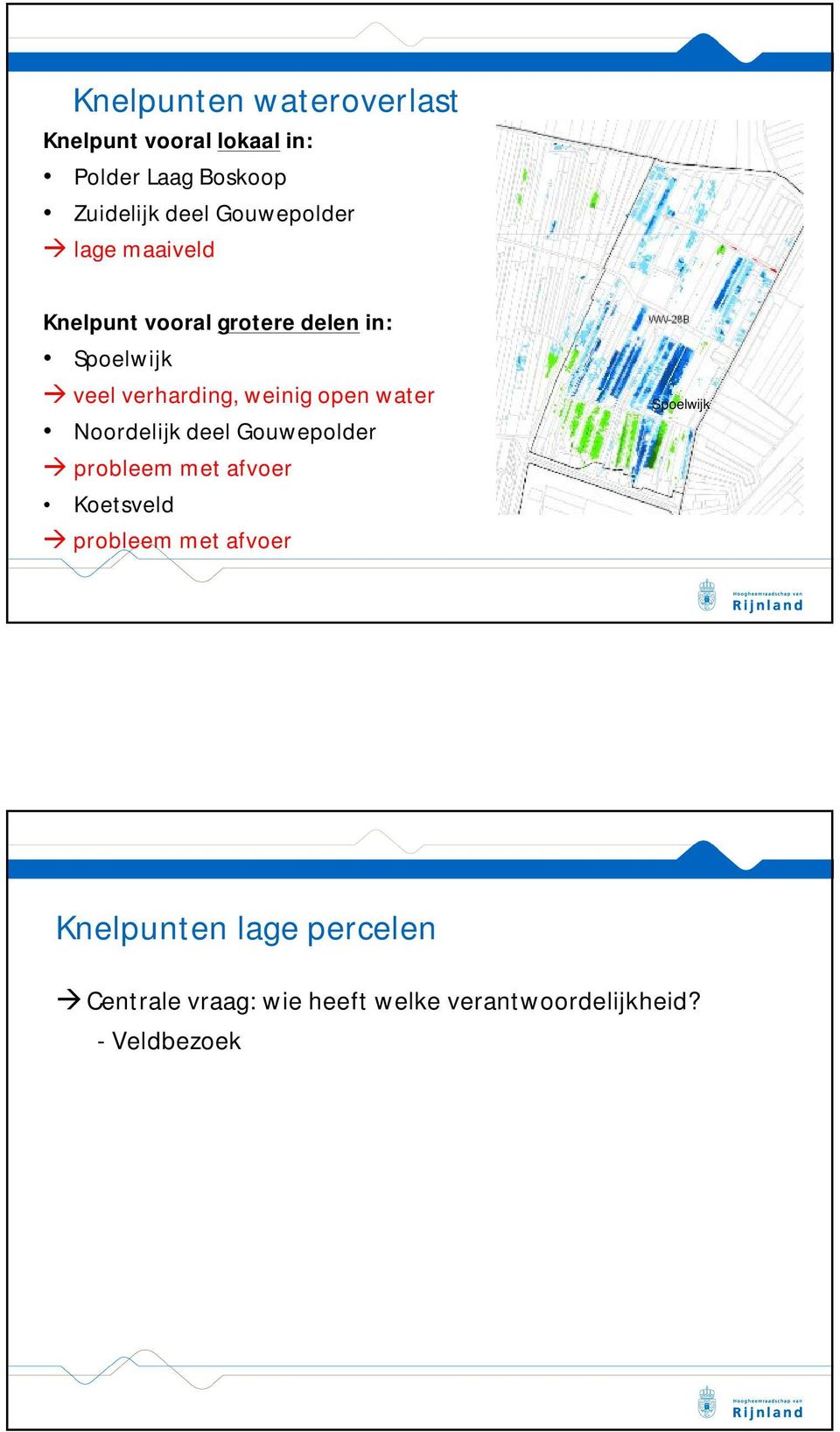 weinig open water Noordelijk deel Gouwepolder probleem met afvoer Koetsveld probleem met