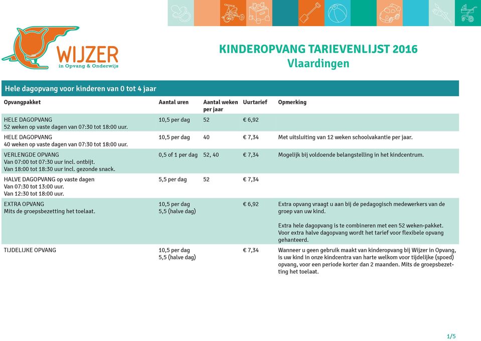 HALVE DAGOPVANG op vaste dagen Van 07:30 tot 13:00 uur. Van 12:30 tot 18:00 uur. EXTRA OPVANG Mits de groepsbezetting het toelaat.