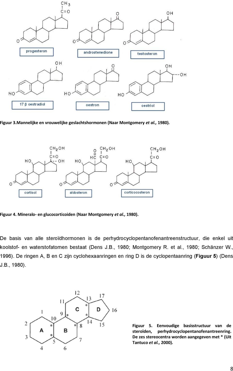 De basis van alle steroïdhormonen is de perhydrocyclopentanofenantreenstructuur, die enkel uit koolstof- en waterstofatomen bestaat (Dens J.B.