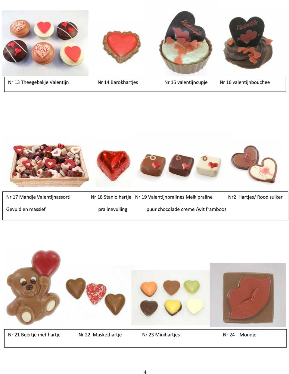 Valentijnpralines Melk praline Nr2 Hartjes/ Rood suiker Gevuld en massief