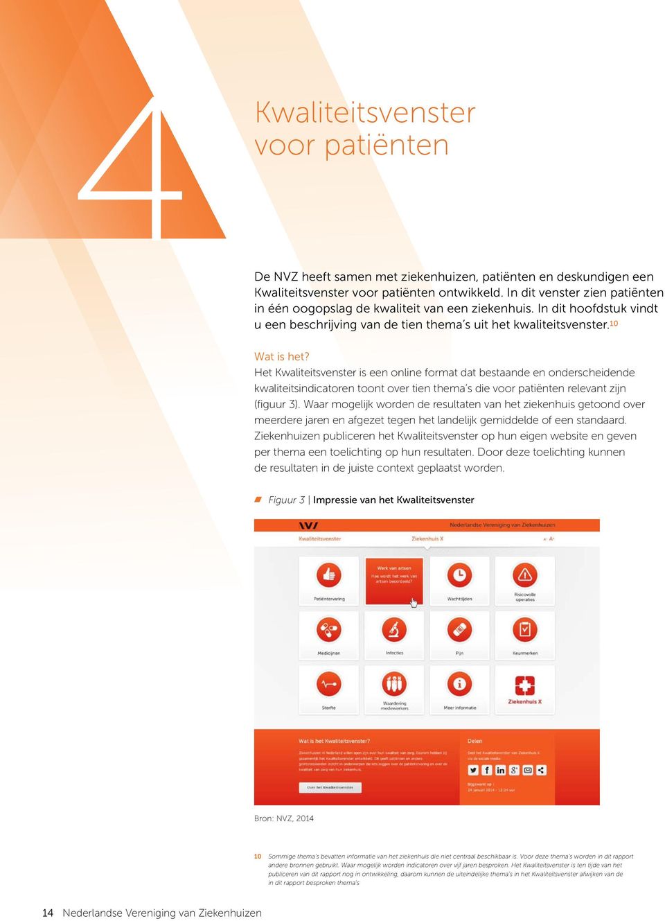 Het Kwaliteitsvenster is een online format dat bestaande en onderscheidende kwaliteitsindicatoren toont over tien thema s die voor patiënten relevant zijn (figuur 3).