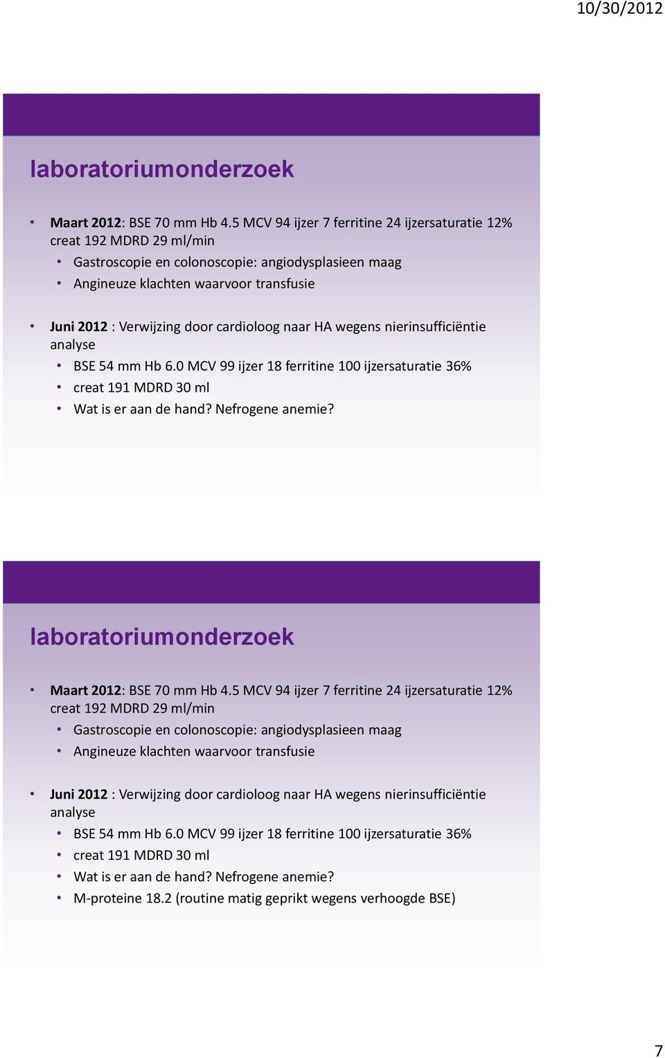 cardioloog naar HA wegens nierinsufficiëntie analyse BSE 54 mm Hb 6.0 MCV 99 ijzer 18 ferritine 100 ijzersaturatie 36% creat 191 MDRD 30 ml Wat is er aan de hand? Nefrogene anemie?