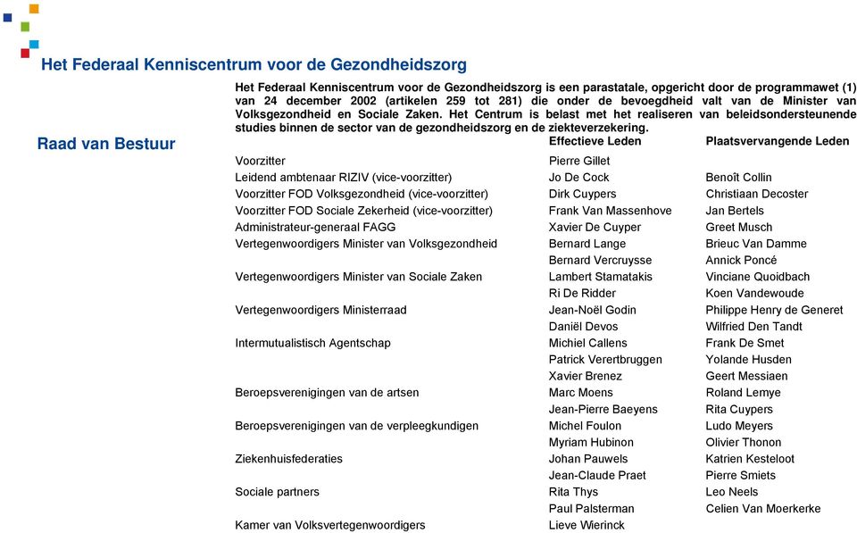 Het Centrum is belast met het realiseren van beleidsondersteunende studies binnen de sector van de gezondheidszorg en de ziekteverzekering.