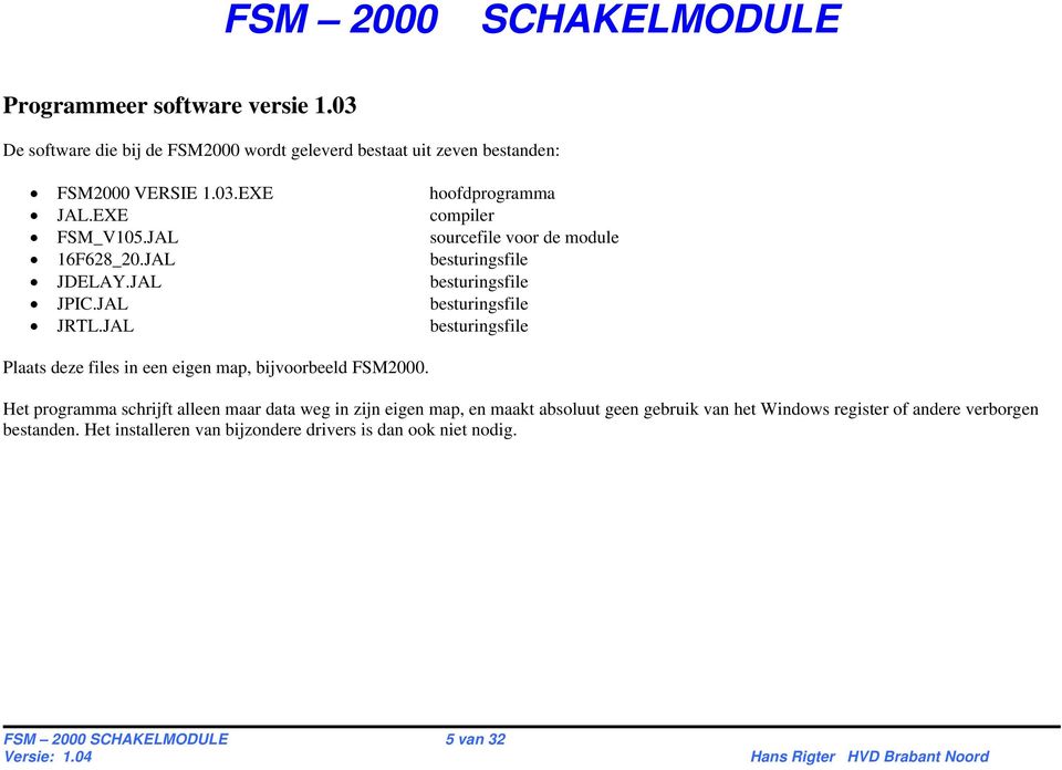 JAL besturingsfile Plaats deze files in een eigen map, bijvoorbeeld FSM2000.