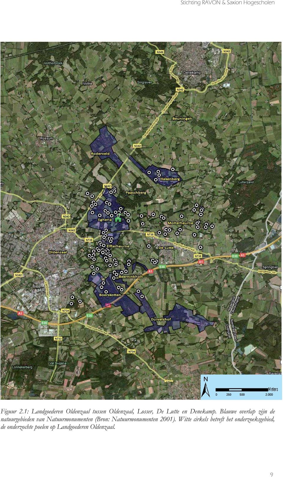 Blauwe overlap zijn de natuurgebieden van Natuurmonumenten (Bron: