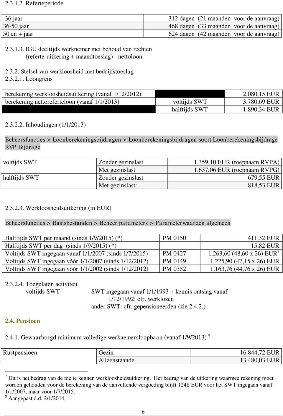 780,69 EUR halftijds SWT 1.890,34 EUR 2.3.2.2. Inhoudingen (1/1/2013) RVP Bijdrage voltijds SWT Zonder gezinslast 1.359,10 EUR (roepnaam RVPA) Met gezinslast 1.