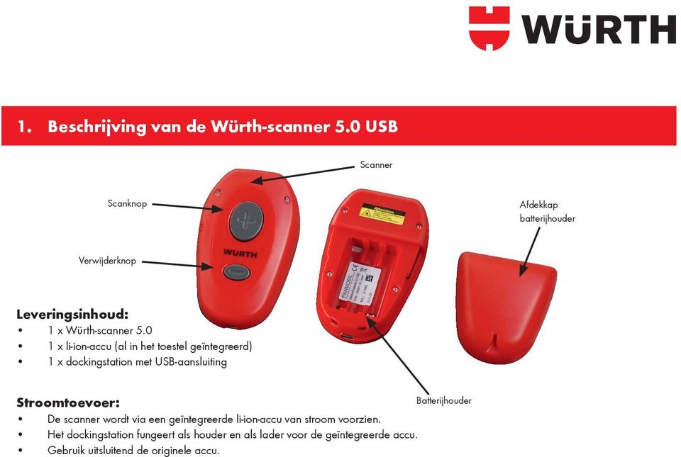 0 1 x li-ion-accu (al in het toestel geïntegreerd) 1 x dockingstation met USB-aansluiting Stroomtoevoer: