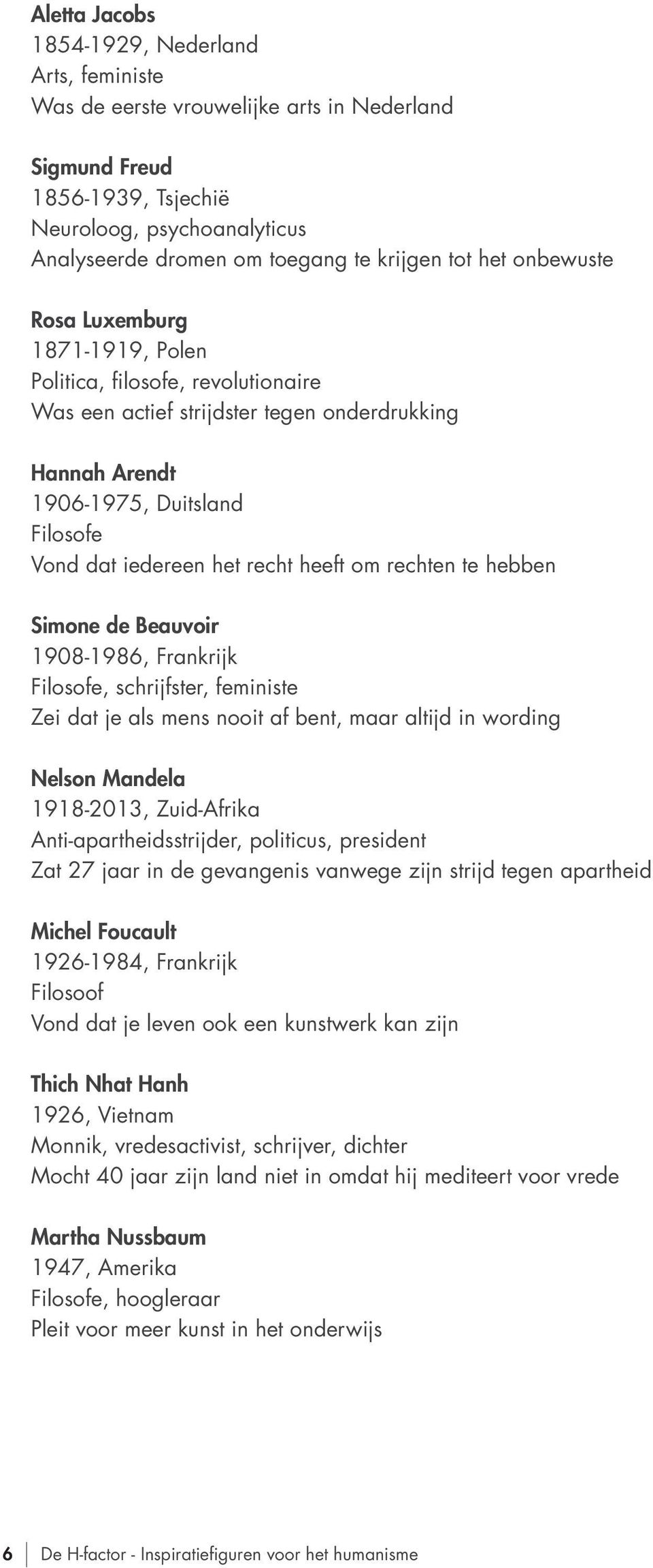 recht heeft om rechten te hebben Simone de Beauvoir 1908-1986, Frankrijk Filosofe, schrijfster, feministe Zei dat je als mens nooit af bent, maar altijd in wording Nelson Mandela 1918-2013,