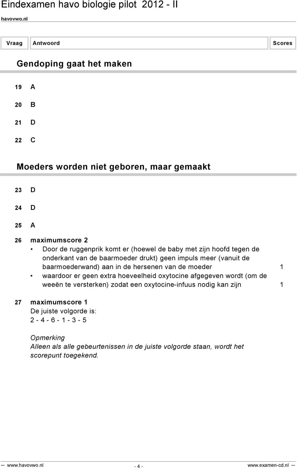 moeder 1 waardoor er geen extra hoeveelheid oxytocine afgegeven wordt (om de weeën te versterken) zodat een oxytocine-infuus nodig kan zijn 1 27