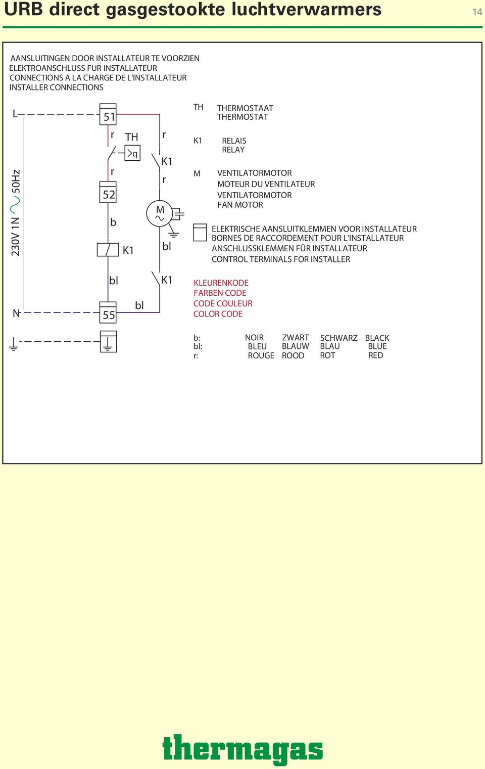 52 b TH K1 q r K1 r M bl K1 M RELAIS RELAY VETILATORMOTOR MOTEUR DU VETILATEUR VETILATORMOTOR FA MOTOR ELEKTRISCHE AASLUITKLEMME VOOR ISTALLATEUR