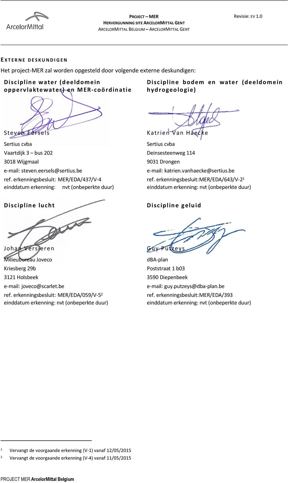 erkenningsbesluit: MER/EDA/437/V-4 einddatum erkenning: nvt (onbeperkte duur) Katrien Van Haecke Sertius cvba Deinsesteenweg 114 9031 Drongen e-mail: katrien.vanhaecke@sertius.be ref.