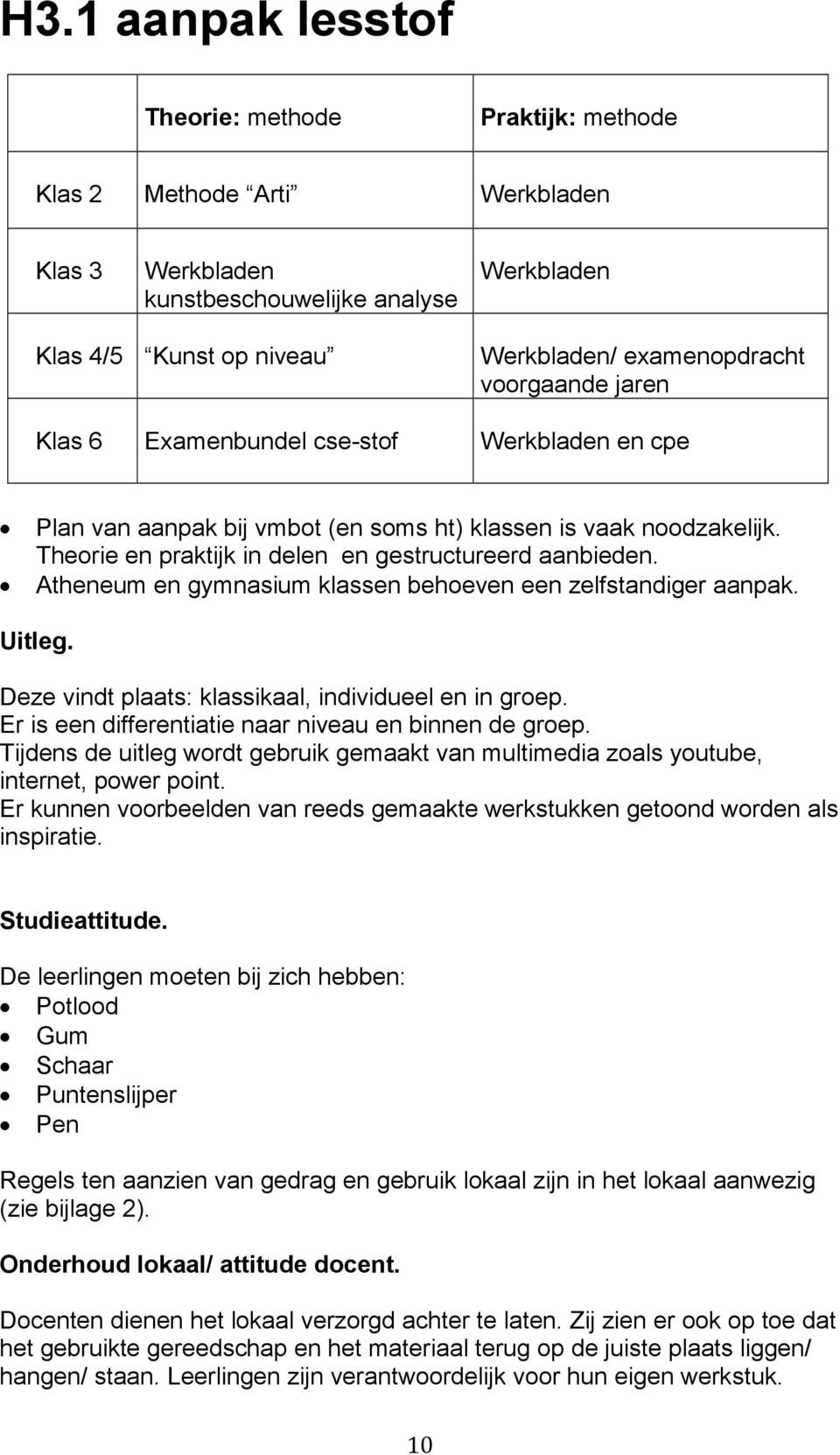 Atheneum en gymnasium klassen behoeven een zelfstandiger aanpak. Uitleg. Deze vindt plaats: klassikaal, individueel en in groep. Er is een differentiatie naar niveau en binnen de groep.