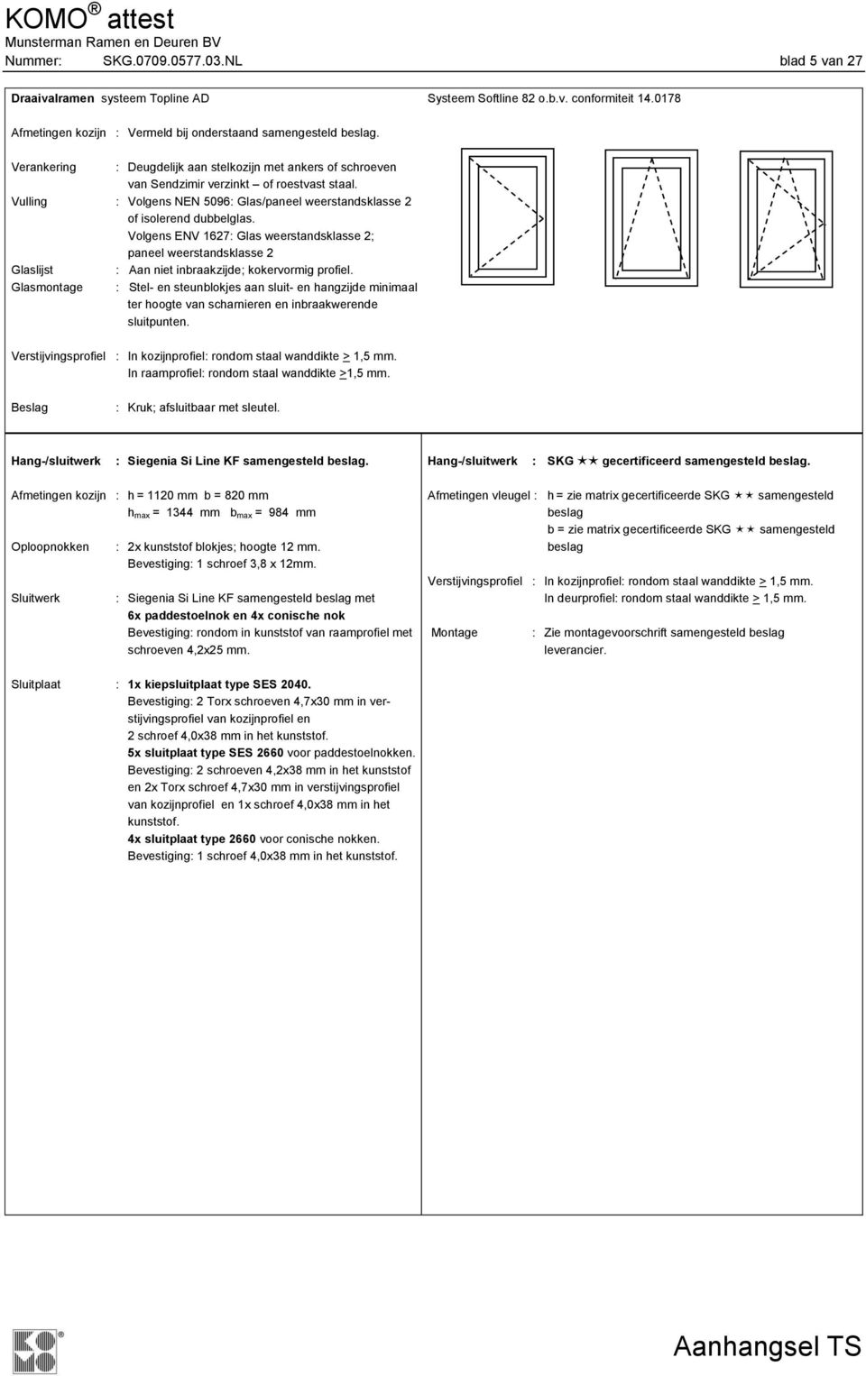 Vulling : Volgens NEN 5096: Glas/paneel weerstandsklasse 2 of isolerend dubbelglas.