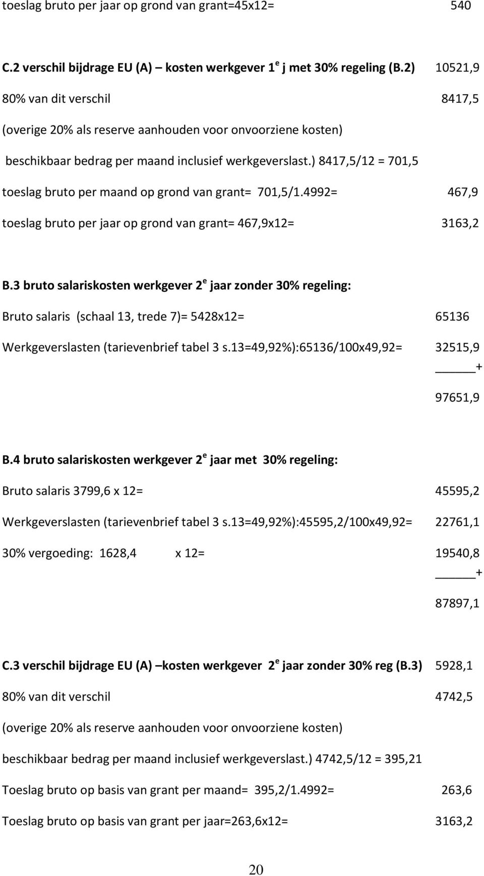 ) 8417,5/12 = 701,5 toeslag bruto per maand op grond van grant= 701,5/1.4992= 467,9 toeslag bruto per jaar op grond van grant= 467,9x12= 3163,2 B.