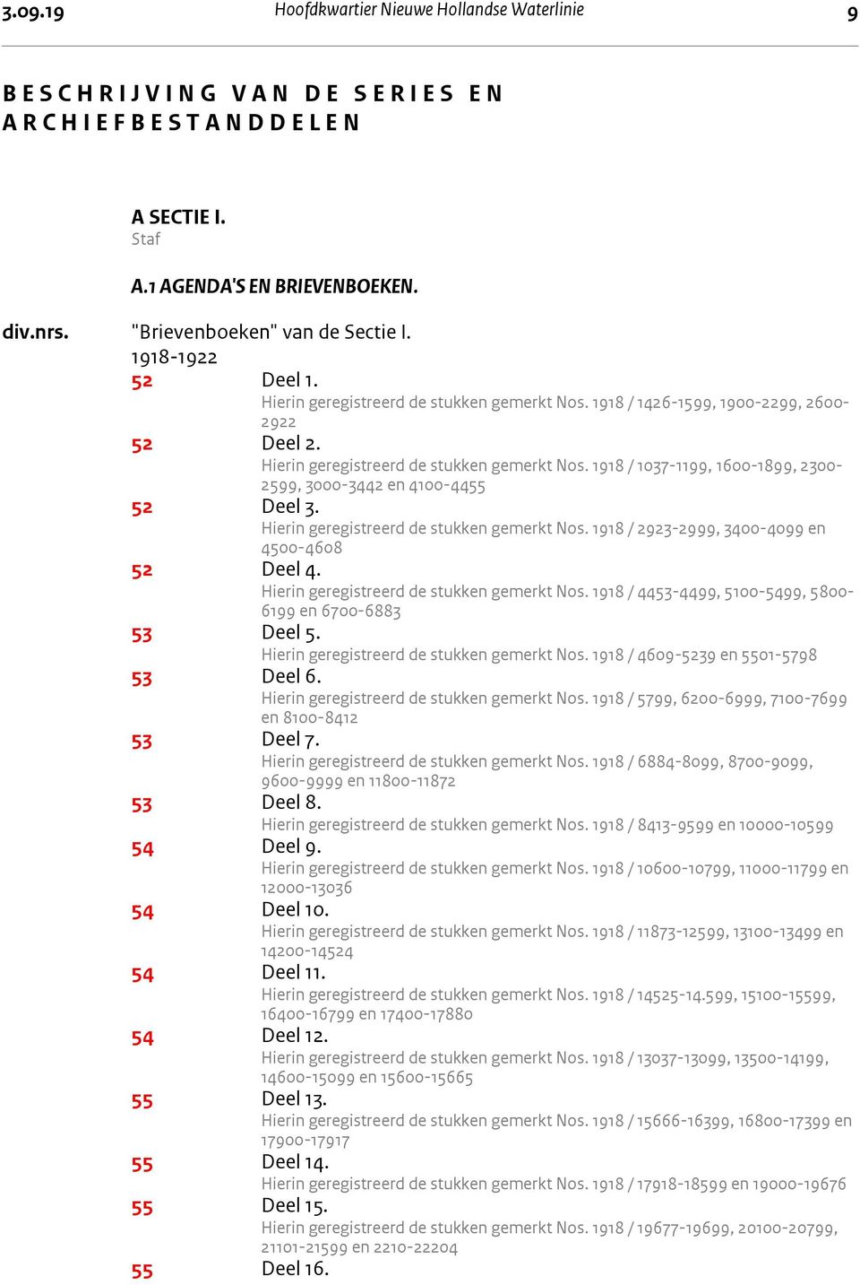 1918 / 1426-1599, 1900-2299, 2600-2922 52 Deel 2. Hierin geregistreerd de stukken gemerkt Nos. 1918 / 1037-1199, 1600-1899, 2300-2599, 3000-3442 en 4100-4455 52 Deel 3.