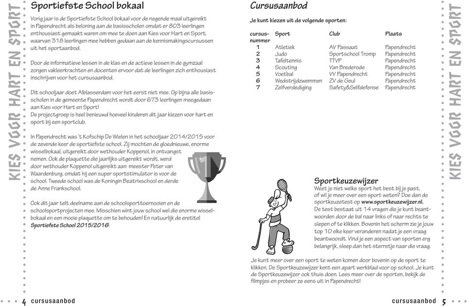 Door de informatieve lessen in de klas en de actieve lessen in de gymzaal zorgen vakleerkrachten en docenten ervoor dat de leerlingen zich enthousiast inschrijven voor het cursusaanbod.