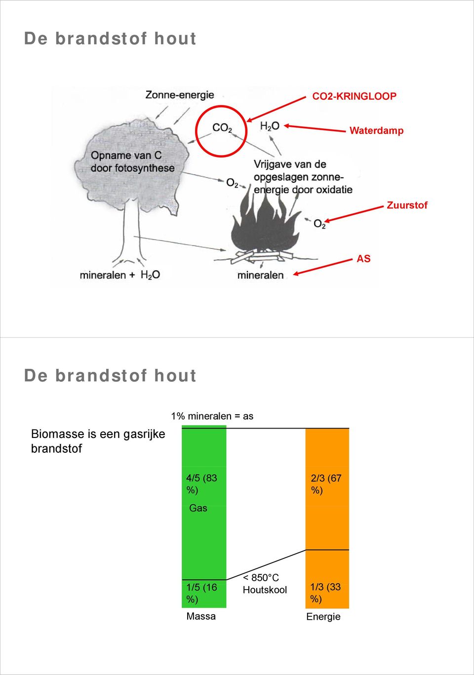 brandstof 1% mineralen = as 4/5 (83 %) Gas 2/3 (67