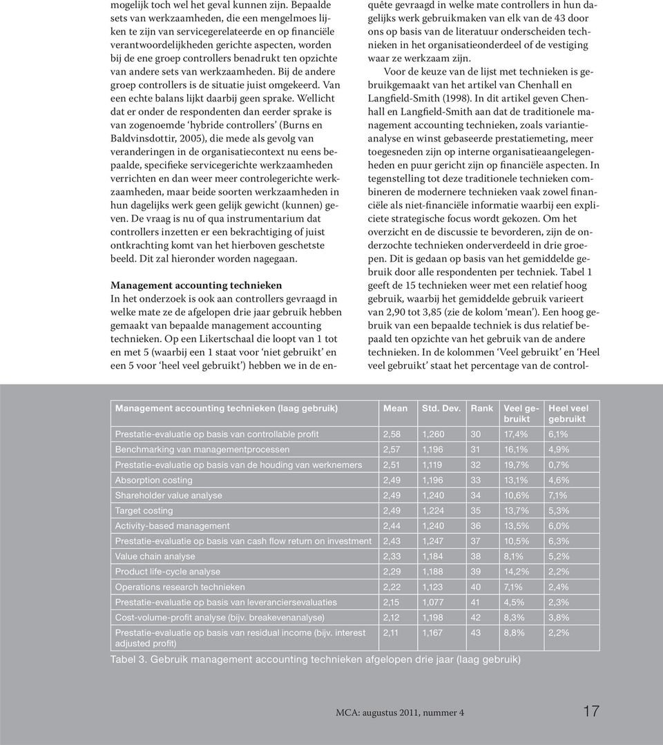 In dit artikel geven Chenhall en Langfield-Smith aan dat de traditionele management accounting technieken, zoals variantieanalyse en winst gebaseerde prestatiemeting, meer toegesneden zijn op interne