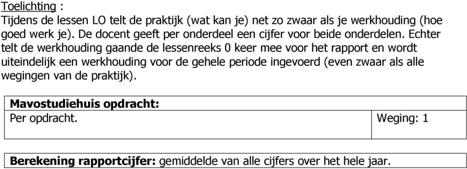 Echter telt de werkhouding gaande de lessenreeks keer mee voor het en wordt uiteindelijk een