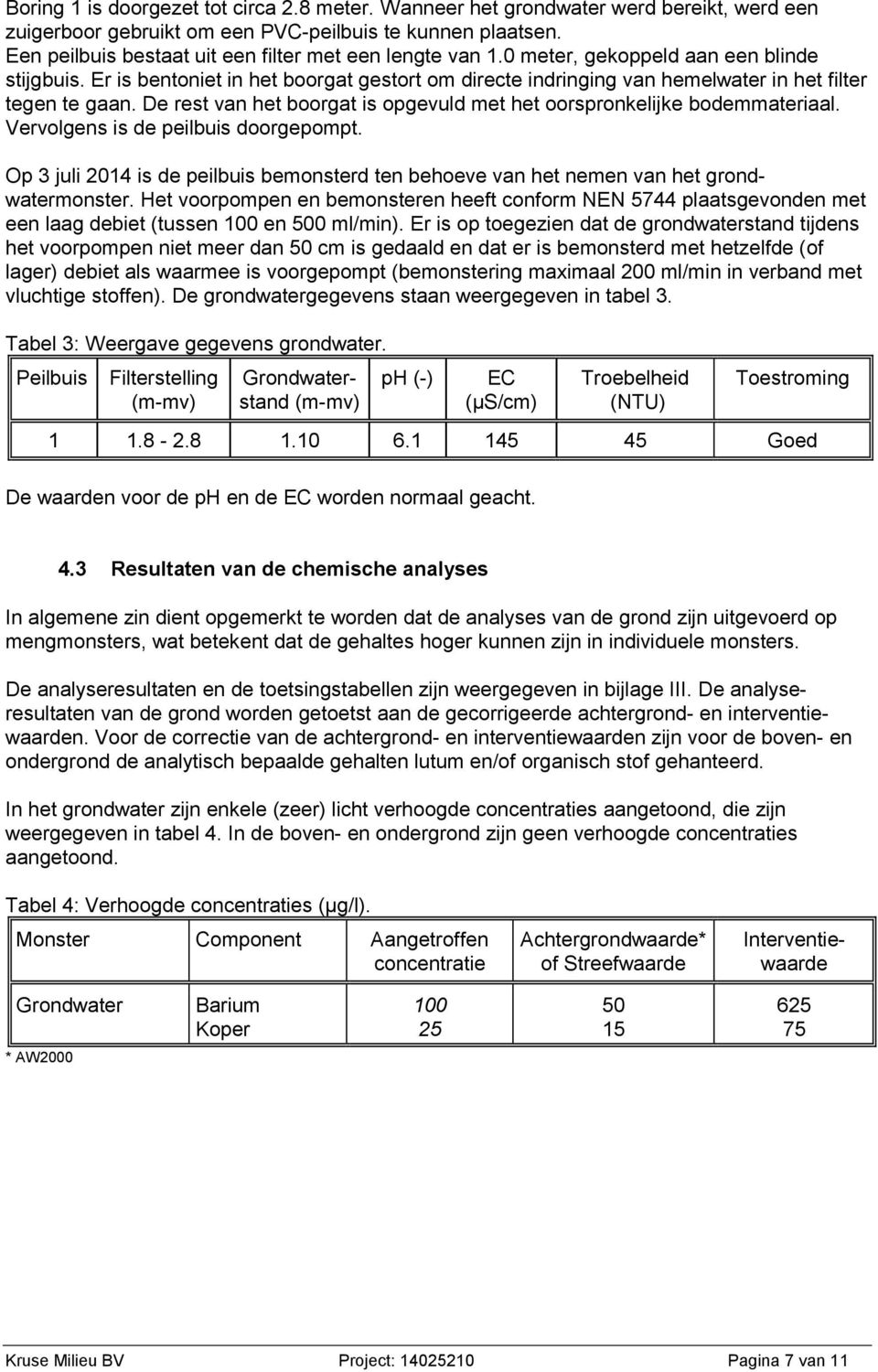 Er is bentoniet in het boorgat gestort om directe indringing van hemelwater in het filter tegen te gaan. De rest van het boorgat is opgevuld met het oorspronkelijke bodemmateriaal.