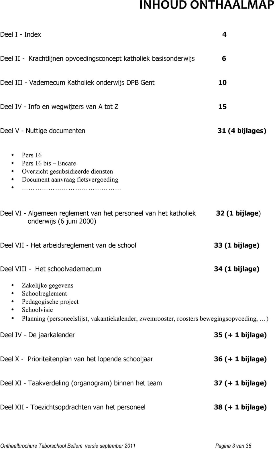 katholiek onderwijs (6 juni 2000) 32 (1 bijlage) Deel VII - Het arbeidsreglement van de school 33 (1 bijlage) Deel VIII - Het schoolvademecum 34 (1 bijlage) Zakelijke gegevens Schoolreglement