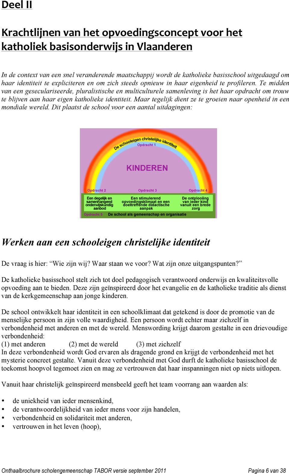 Te midden van een geseculariseerde, pluralistische en multiculturele samenleving is het haar opdracht om trouw te blijven aan haar eigen katholieke identiteit.