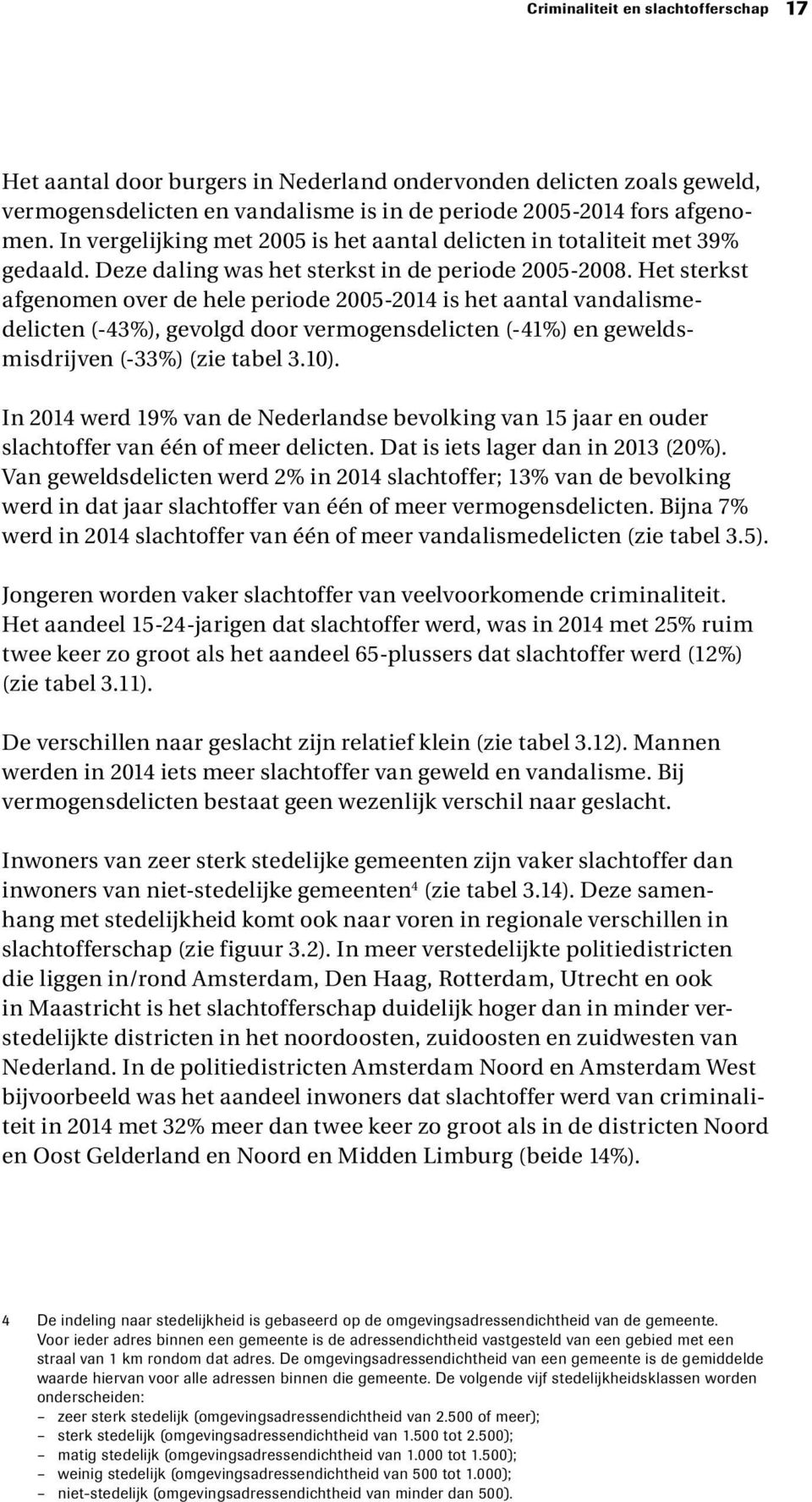 Het sterkst afgenomen over de hele periode 2005-2014 is het aantal vandalismedelicten (-43%), gevolgd door vermogensdelicten (-41%) en geweldsmisdrijven (-33%) (zie tabel 3.10).