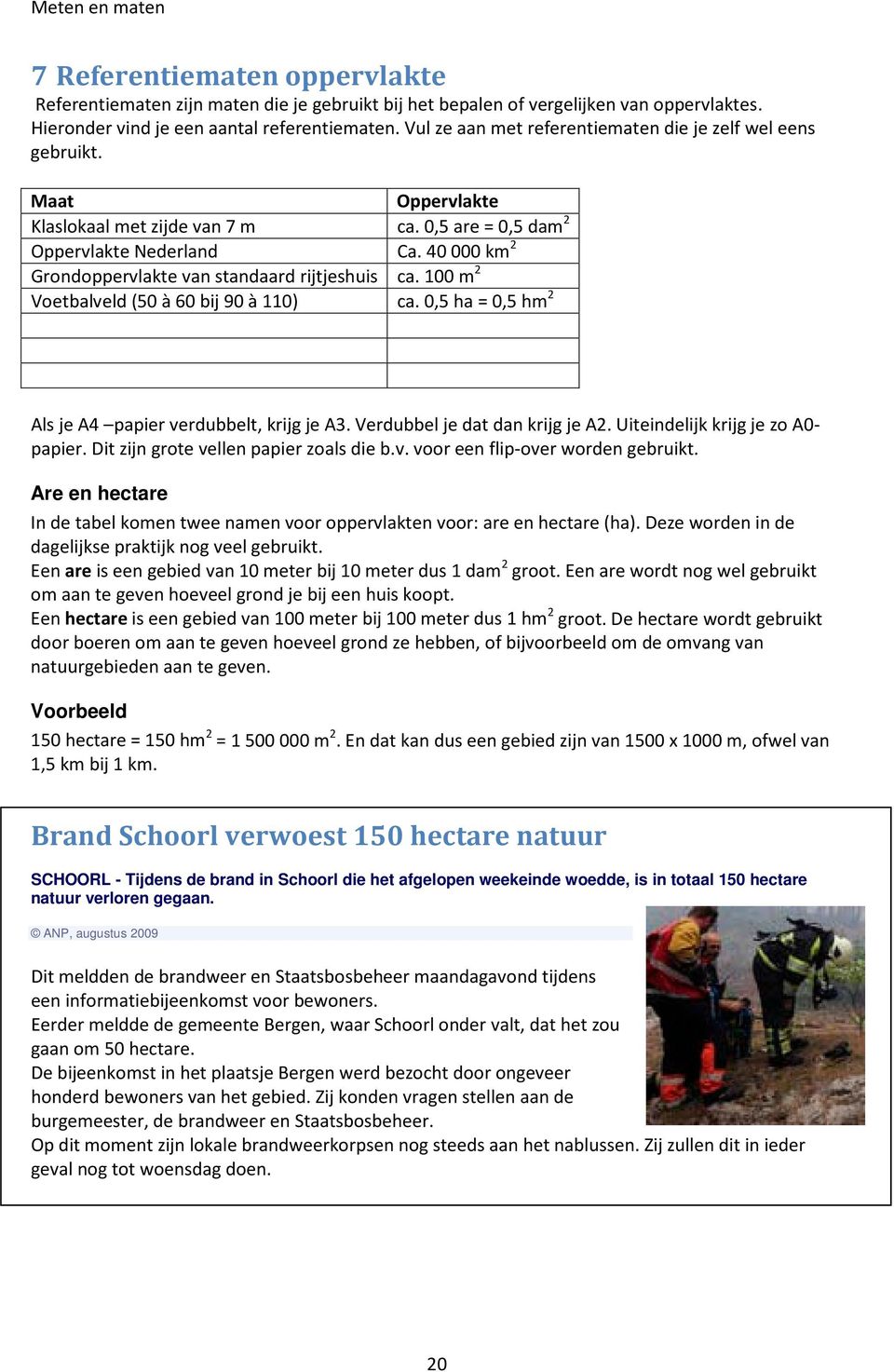 40 000 km 2 Grondoppervlakte van standaard rijtjeshuis ca. 100 m 2 Voetbalveld (50 à 60 bij 90 à 110) ca. 0,5 ha = 0,5 hm 2 Als je A4 papier verdubbelt, krijg je A3. Verdubbel je dat dan krijg je A2.