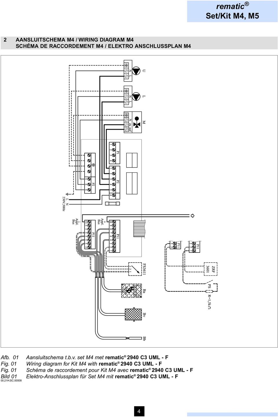 set M4 met rematic 2940 C3 UML - F Wiring diagram for Kit M4 with rematic 2940 C3 UML - F Schéma de
