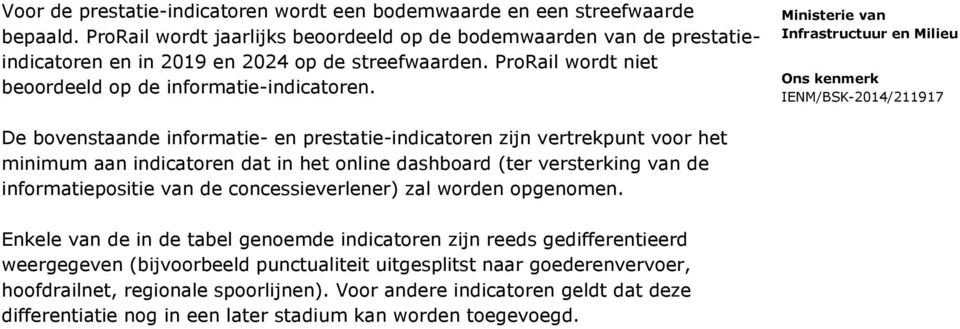 De bovenstaande informatie- en prestatie-indicatoren zijn vertrekpunt voor het minimum aan indicatoren dat in het online dashboard (ter versterking van de informatiepositie van de