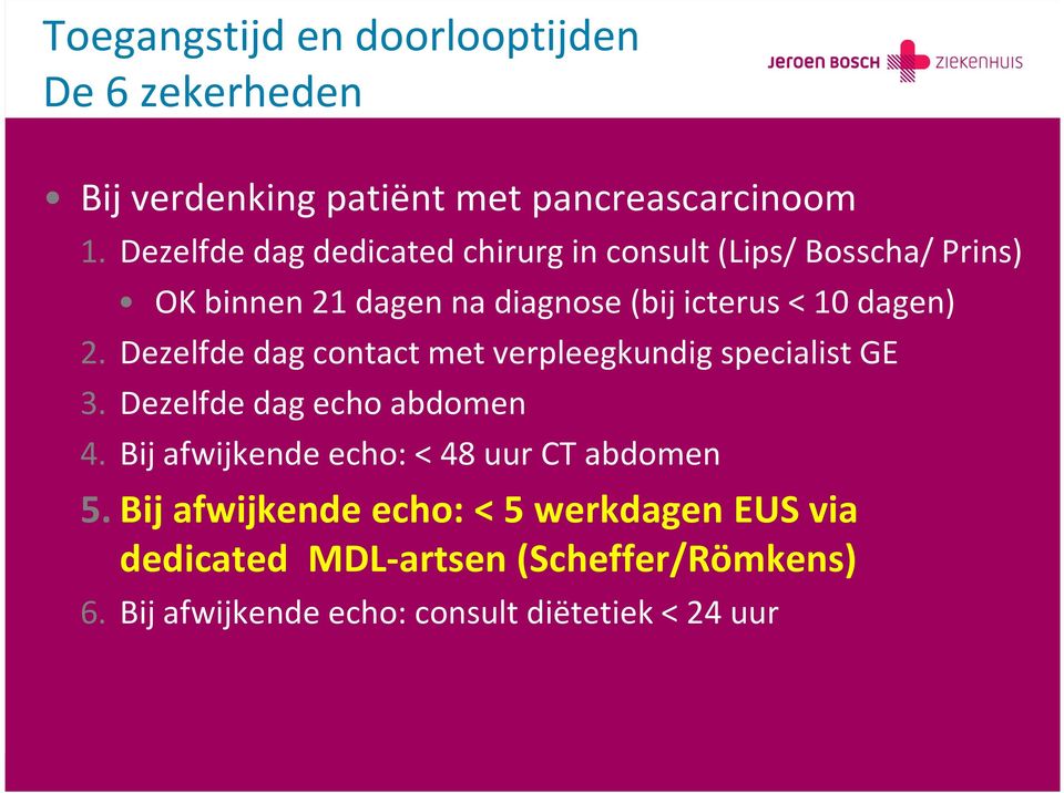 2. Dezelfde dag contact met verpleegkundig specialist GE 3. Dezelfde dag echo abdomen 4.