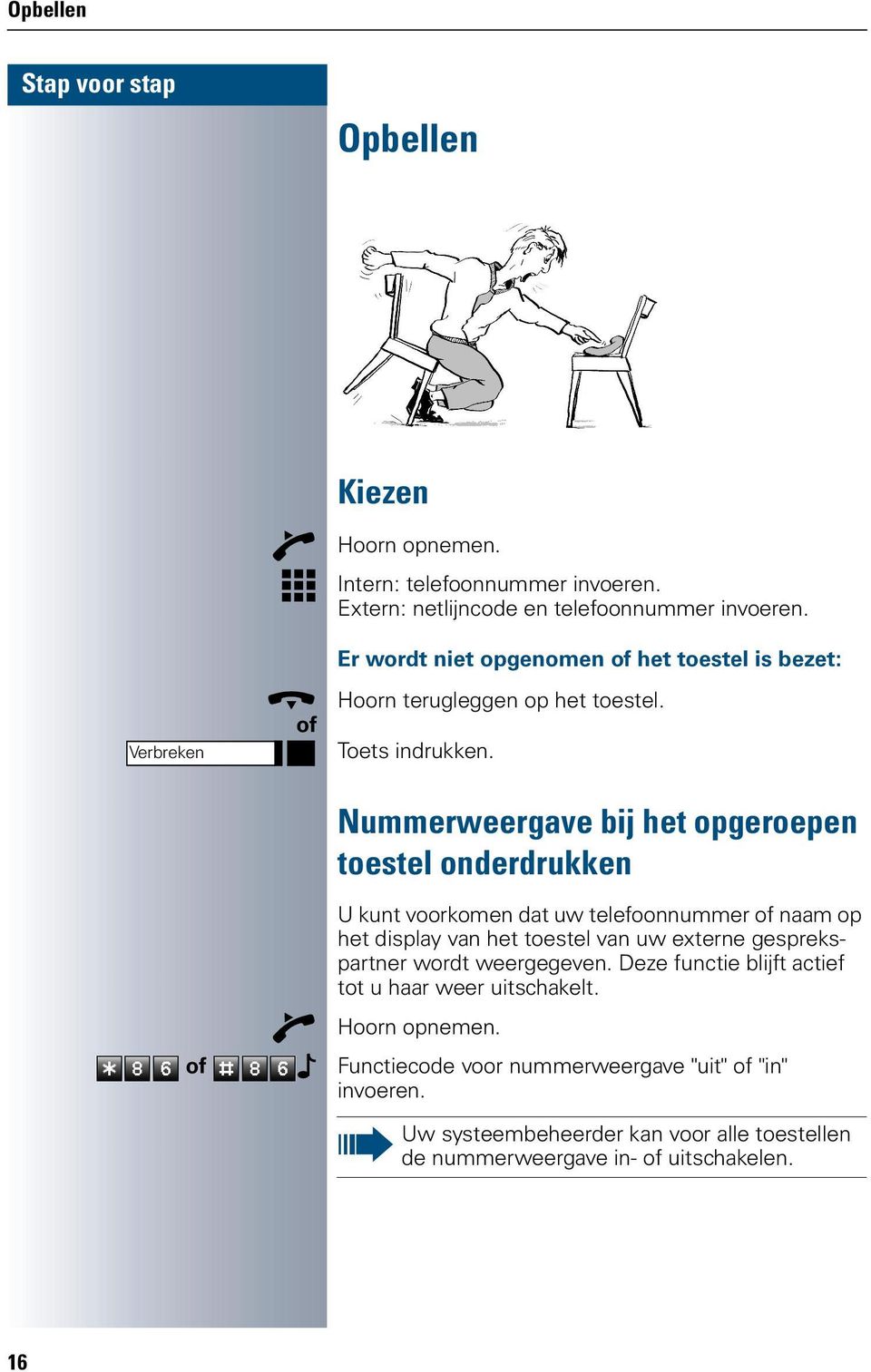 Nummerweergave bij het opgeroepen toestel onderdrukken U kunt voorkomen dat uw telefoonnummer naam op het display van het toestel van uw externe