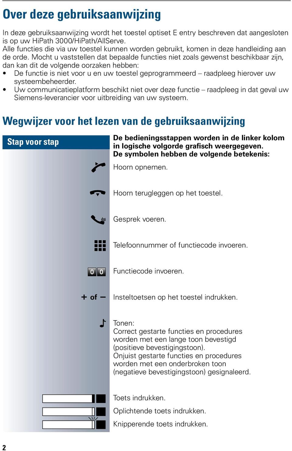 Mocht u vaststellen dat bepaalde functies niet zoals gewenst beschikbaar zijn, dan kan dit de volgende oorzaken hebben: De functie is niet voor u en uw toestel geprogrammeerd raadpleeg hierover uw