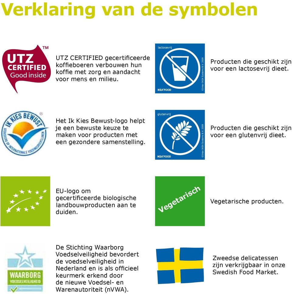 2009 Producten die geschikt zijn voor een glutenvrij dieet. EU-logo om gecertificeerde biologische landbouwproducten aan te duiden. Vegetarisch Vegetarische producten.