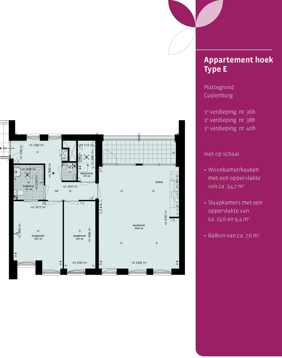 40b Woonkamer/keuken van ca. 34,7 m 2.