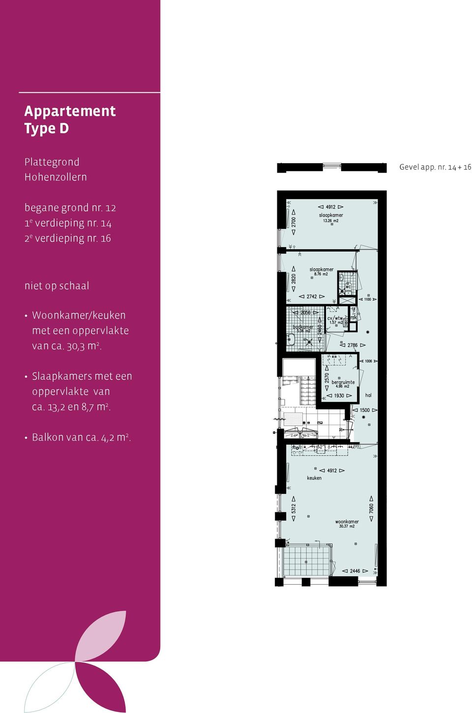 14 2 e verdieping nr. 16 Woonkamer/keuken van ca.