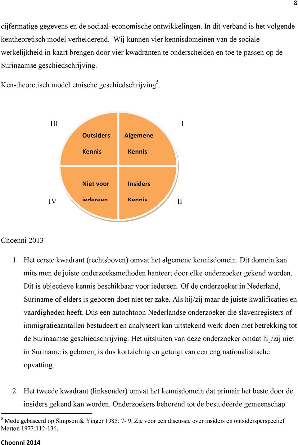 Ken-theoretisch model etnische geschiedschrijving 5. III I Outsiders Algemene Kennis Kennis Niet voor Insiders IV iedereen Kennis II Choenni 2013 1.