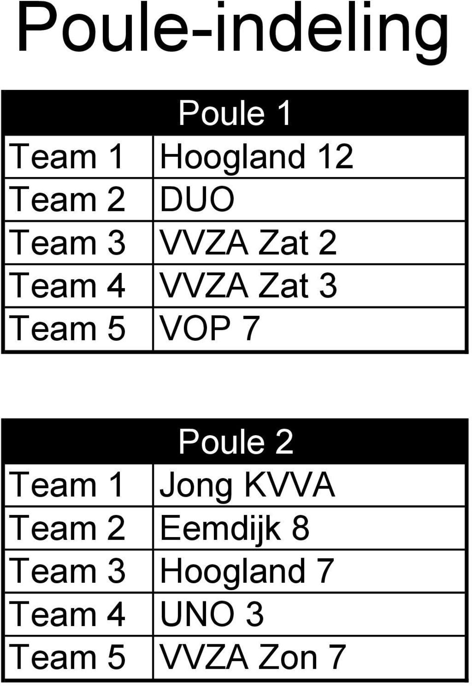 5 VOP 7 Poule 2 Team 1 Jong KVVA Team 2 Eemdijk