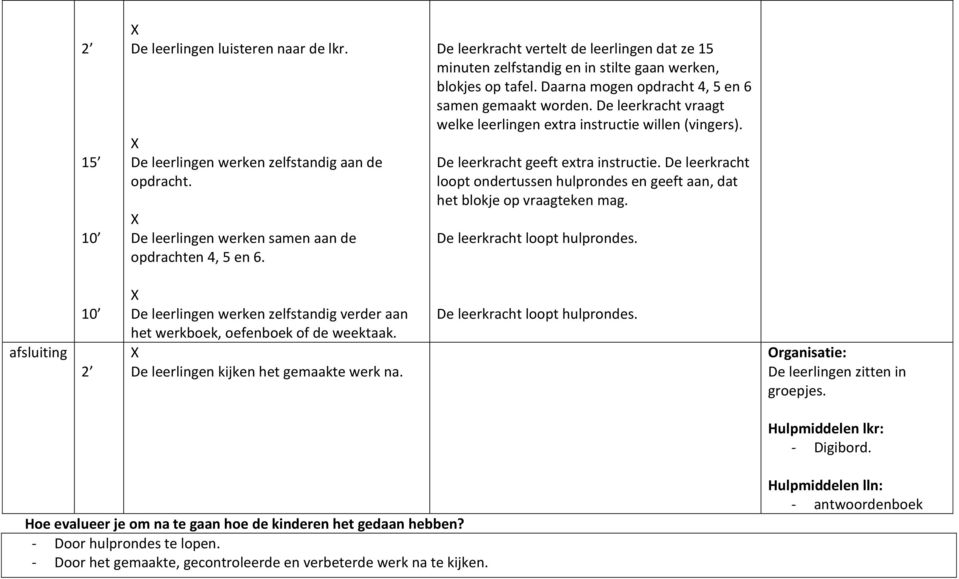 De leerkracht vraagt welke leerlingen extra instructie willen (vingers). De leerkracht geeft extra instructie.