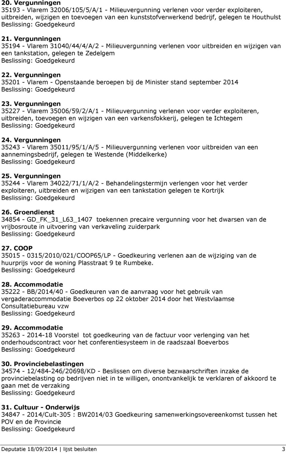 Vergunningen 35201 - Vlarem - Openstaande beroepen bij de Minister stand september 2014 23.