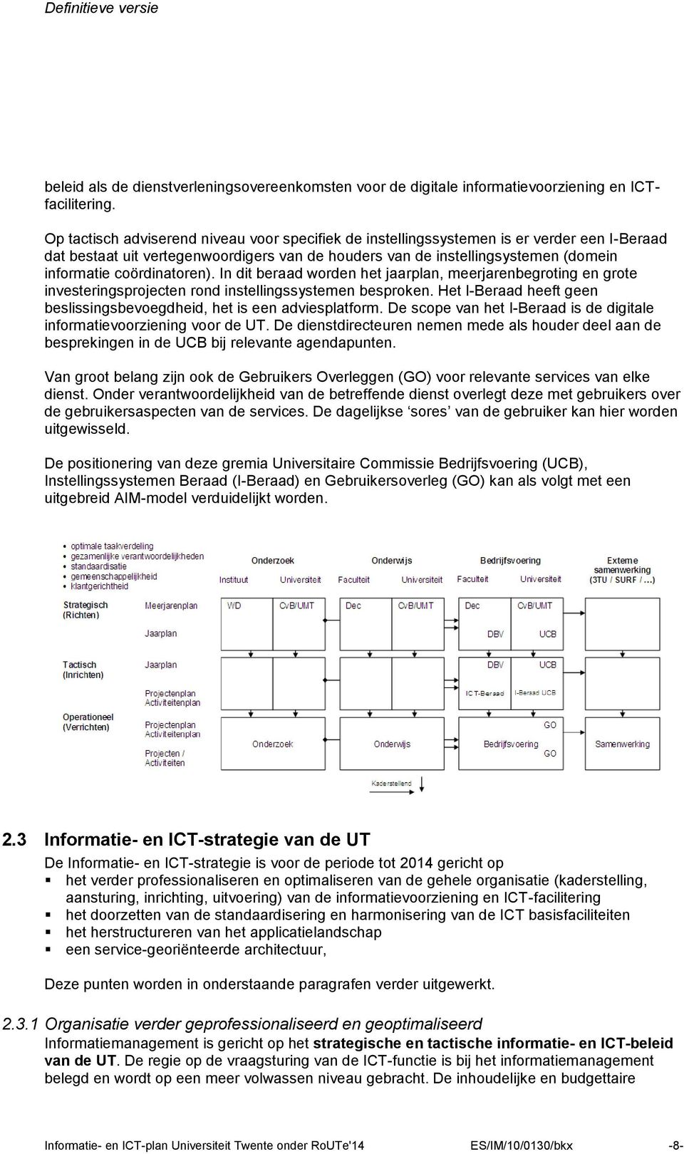 coördinatoren). In dit beraad worden het jaarplan, meerjarenbegroting en grote investeringsprojecten rond instellingssystemen besproken.