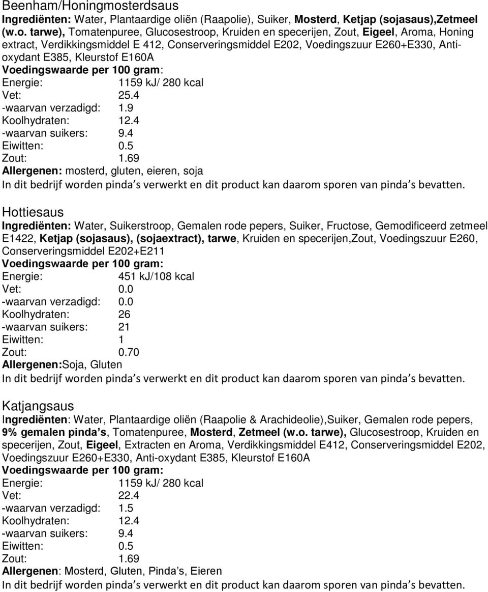 terdsaus Ingrediënten: Water, Plantaardige ol