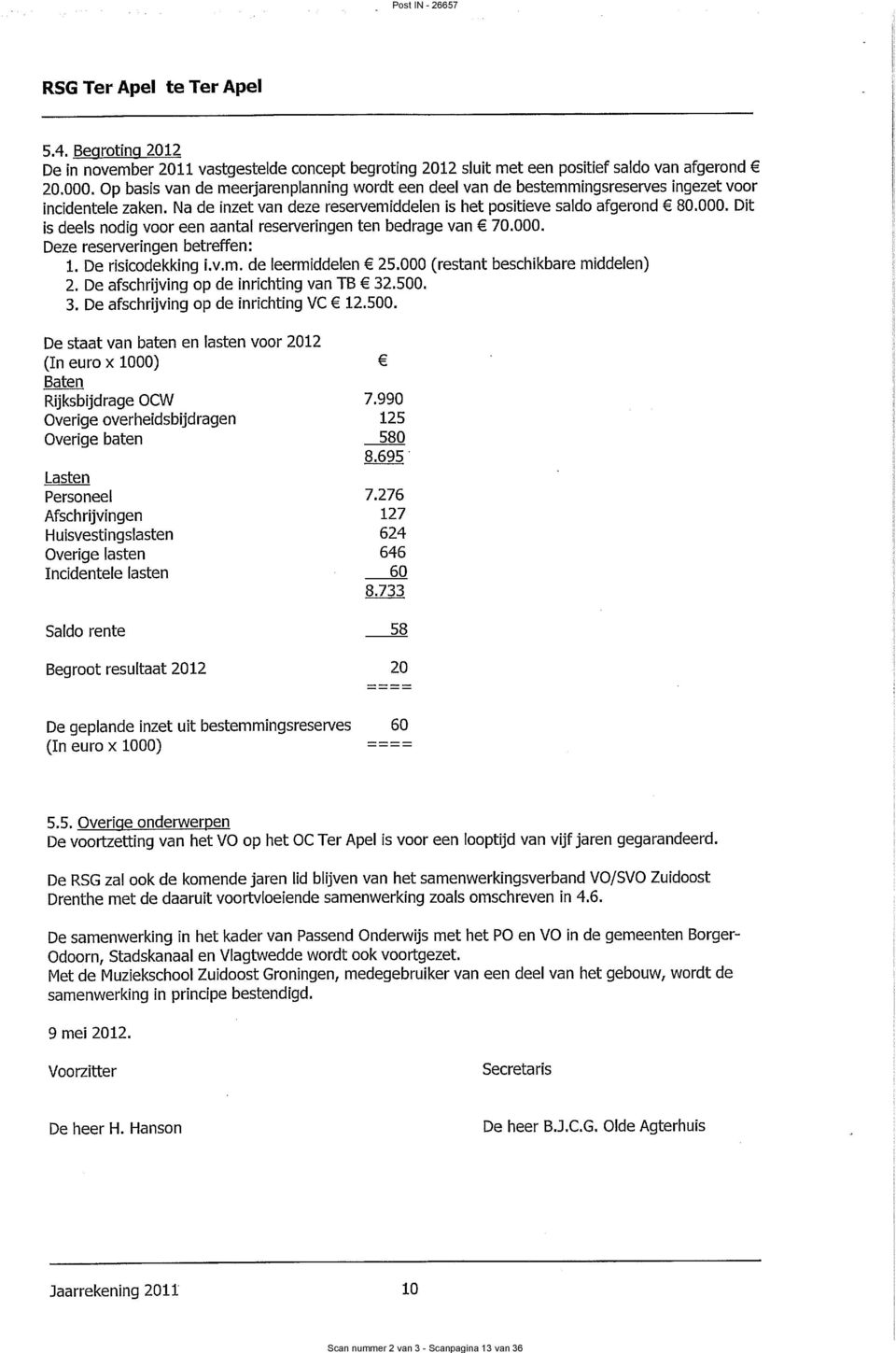 Dit is deels nodîg voor een aantal rese eringen ten bedrage van f 70.000. Deze reseweringen betreffen: 1. De rislcodekking i.v,m. de Ieermiddelen f 25,000 (restant beschikbare middelen) 2.