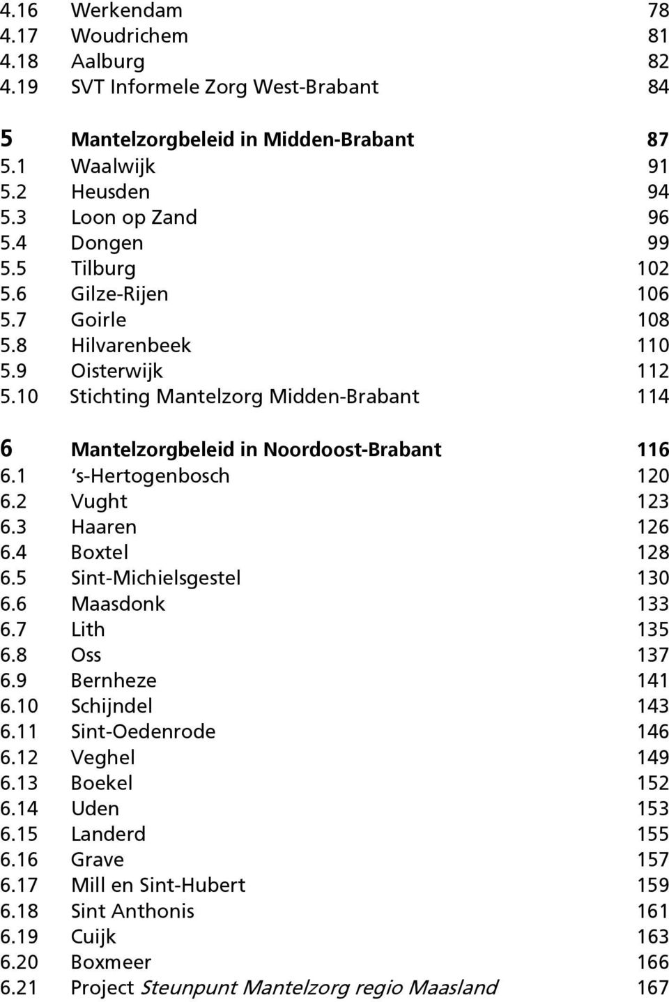 1 s-hertogenbosch 120 6.2 Vught 123 6.3 Haaren 126 6.4 Boxtel 128 6.5 Sint-Michielsgestel 130 6.6 Maasdonk 133 6.7 Lith 135 6.8 Oss 137 6.9 Bernheze 141 6.10 Schijndel 143 6.11 Sint-Oedenrode 146 6.