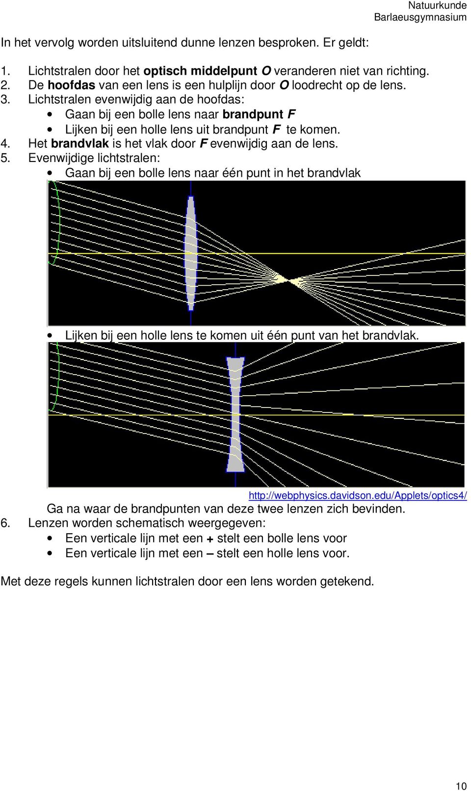 4. Het brandvlak is het vlak door evenwijdig aan de lens. 5.