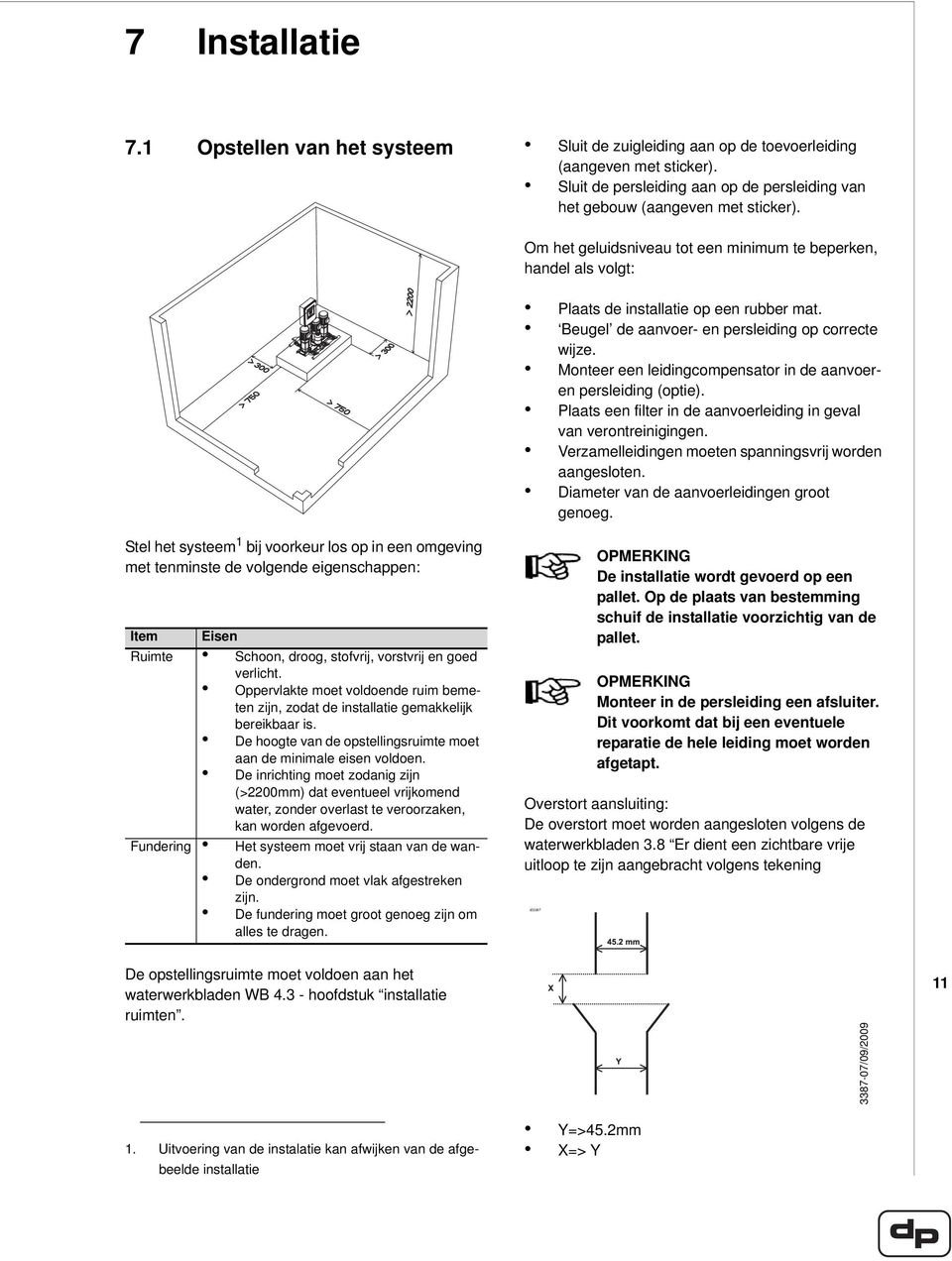 Monteer een leidingcompensator in de aanvoeren persleiding (optie). Plaats een filter in de aanvoerleiding in geval van verontreinigingen. Verzamelleidingen moeten spanningsvrij worden aangesloten.